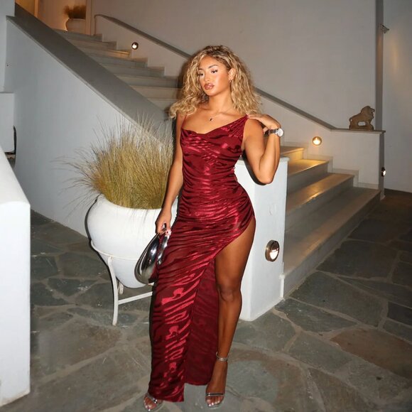 Fashion Nova Living Wild Maxi Dress in Wine maxi with slit - Picture 1 of 2